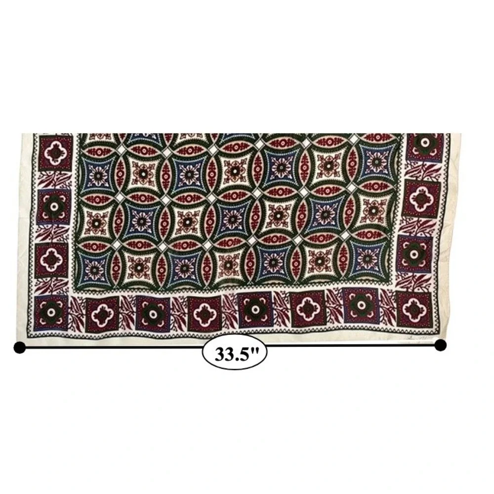 Ginnie Johansen Vintage Silk Square Shawl Burgundy Green Mosaic Head Scarf